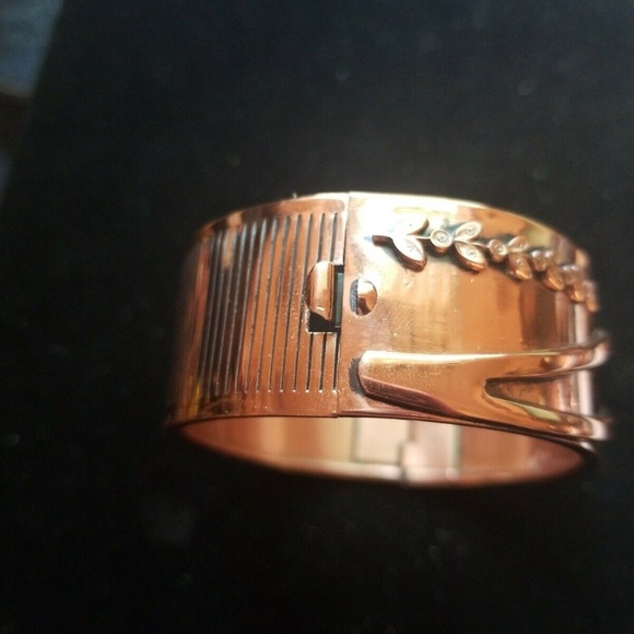 VINTAGE RENOIR COPPER HINGED BRACELET RARE FLORAL - Picture 4 of 4